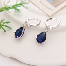 Load image into Gallery viewer, New Summer Style Royal Blue Austria Crystal Silver Clip Dangle Earrings