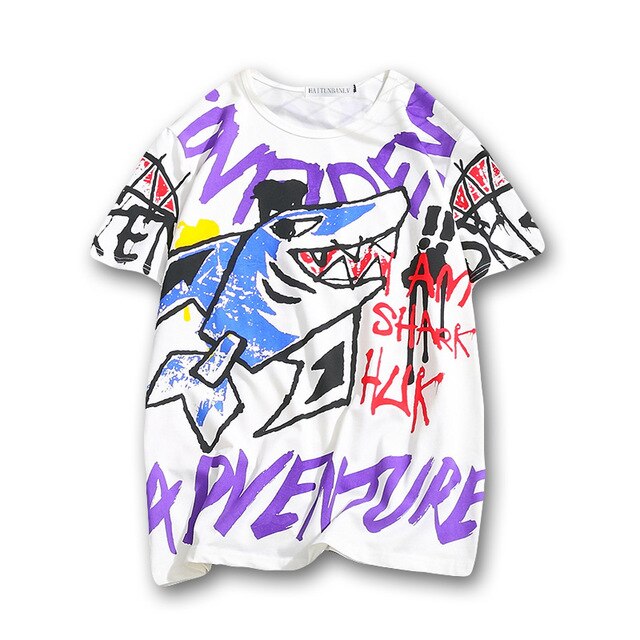 Cartoon Shark Rocket Casual Tshirt